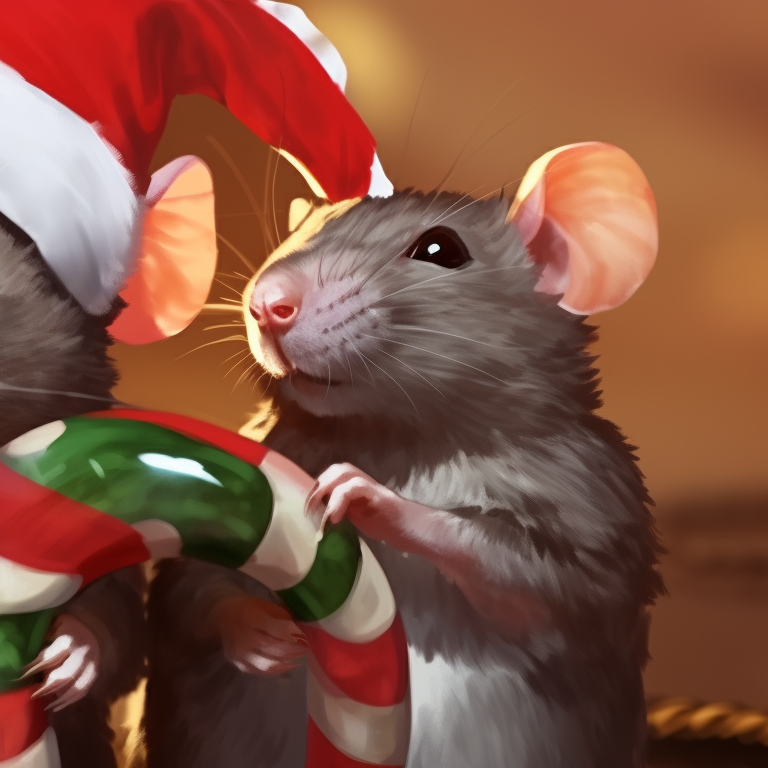 Two rat characters surrounded by Christmas decorations, rich colors paired with cute expressions. jolly rat matching christmas pfp pfp for discord.