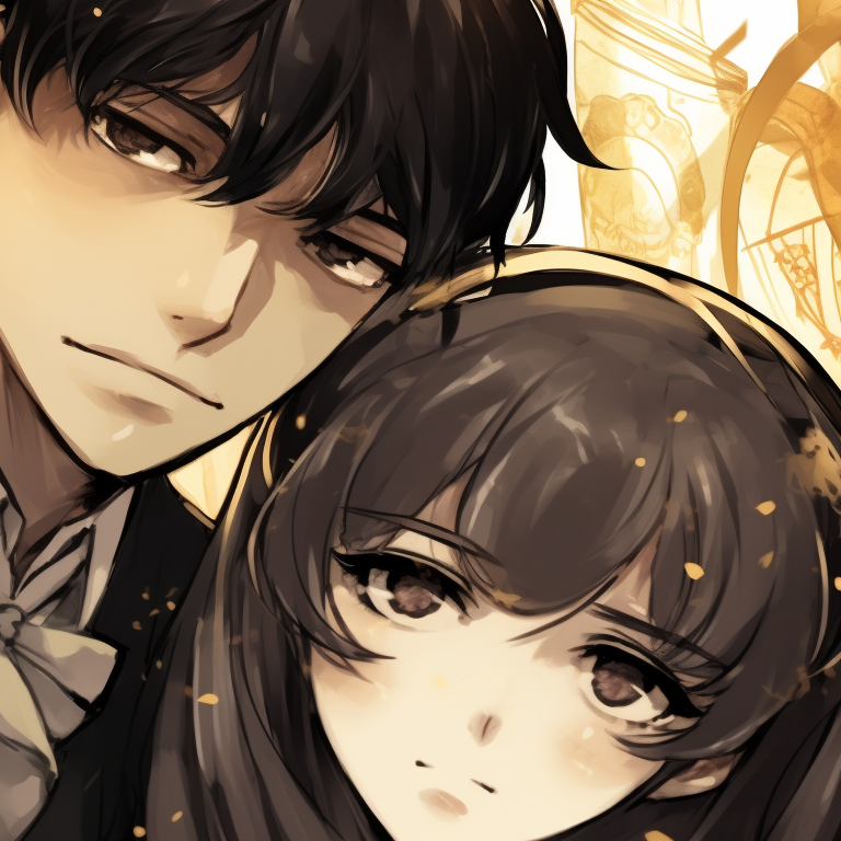 Lady K and the Sick Man in formal outfits, with a background of banknotes and gold coins. lady k and the sick man matching pfp finance pfp for discord.