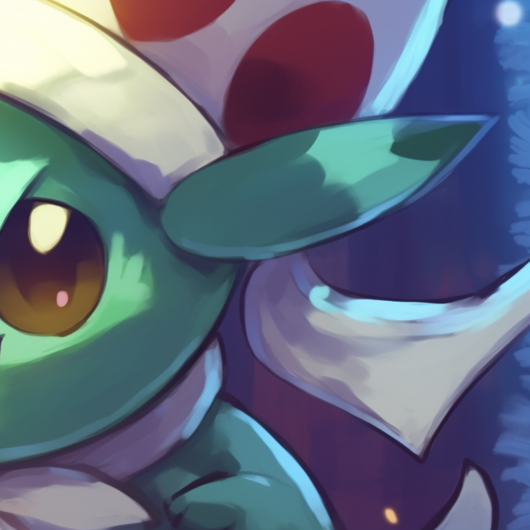 Bulbasaur in snow, holiday setting, with Christmas lights wrapped around its bulb. festive matching christmas pokemon pfp for adults pfp for discord.