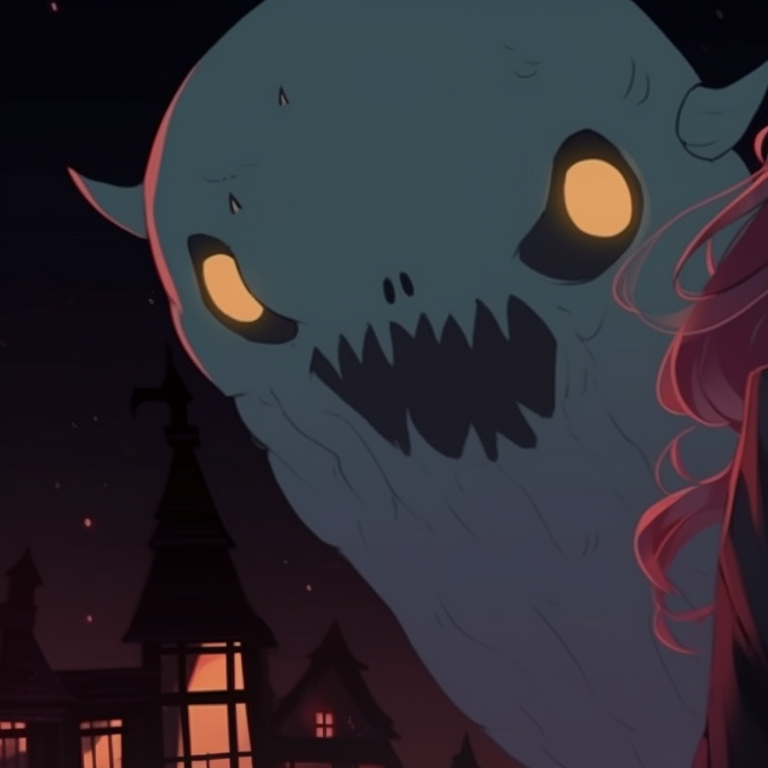 Two characters in front of a haunted house, gothic tones and eerie glow. unique non-anime halloween matching pfp themes pfp for discord.