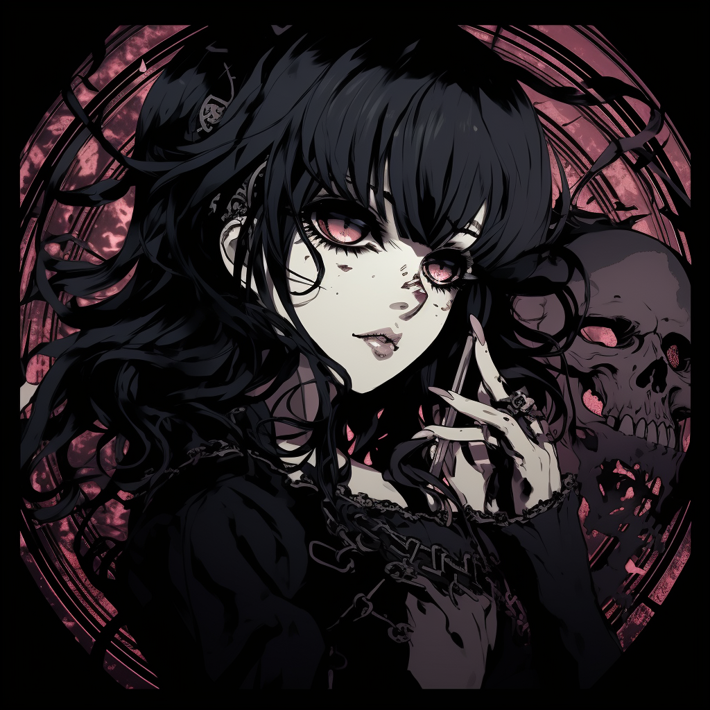 Gothic anime girl with a shroud, focused detail and an absence of radiant colors. goth anime girl pfp aesthetics pfp for discord.
