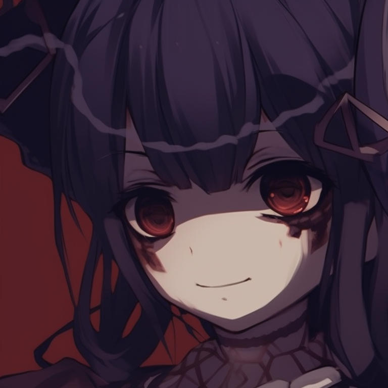 Two characters emerging from shadows, intricate horror-inspired tattoos and curious expressions. cool halloween themed matching pfp girl pfp for discord.