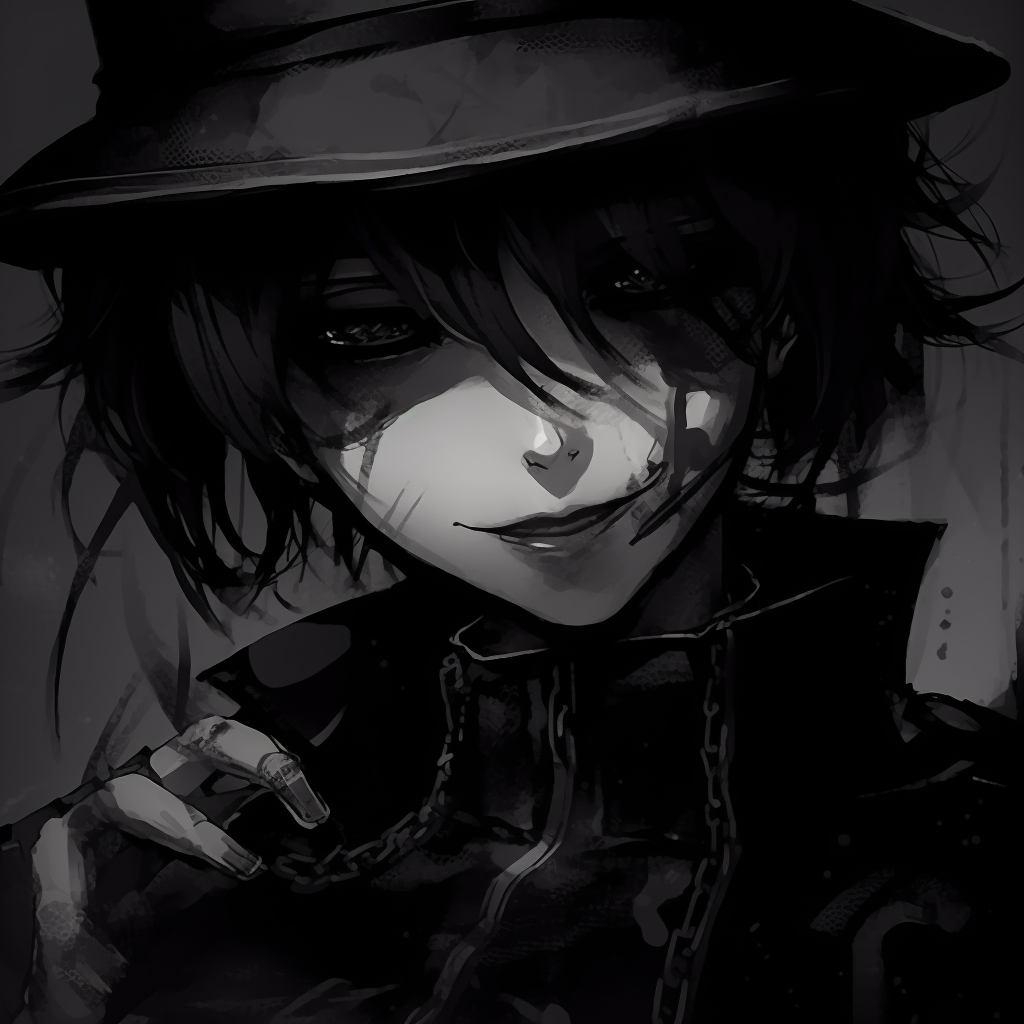 Goth anime boy showing a mix of angst and defiance, enhanced by dark tones and attention to details on clothing. goth pfp for anime boys