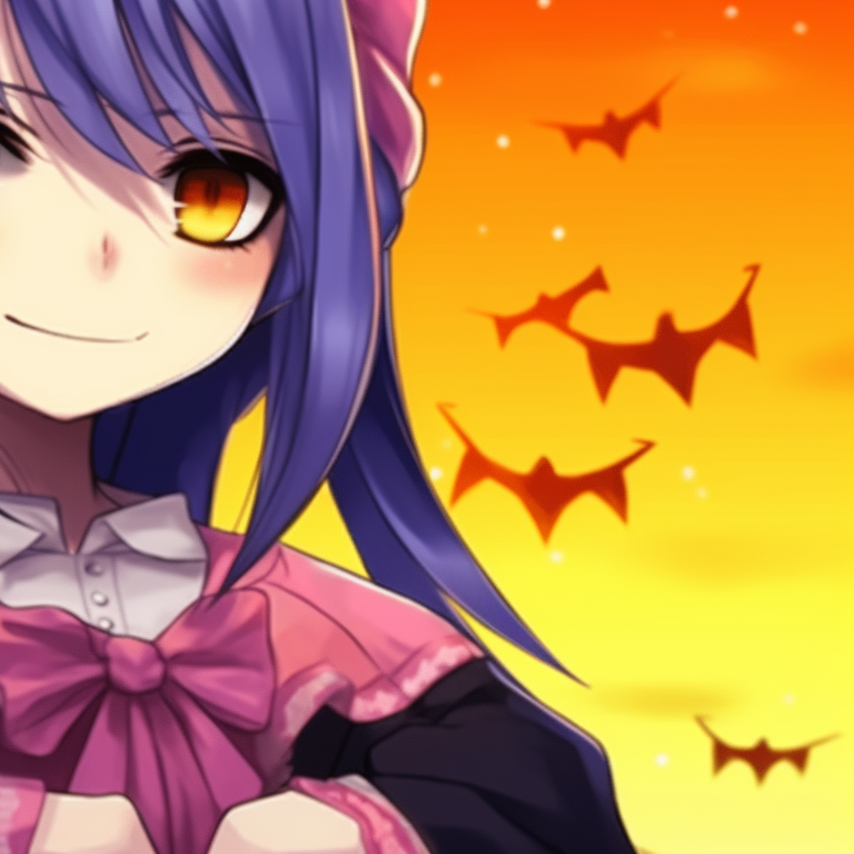 Obanai and Mitsuri, their auras intertwine, revealing dynamic Halloween costumes and striking background details. mitsuri and obanai themed halloween matching pfps pfp for discord.