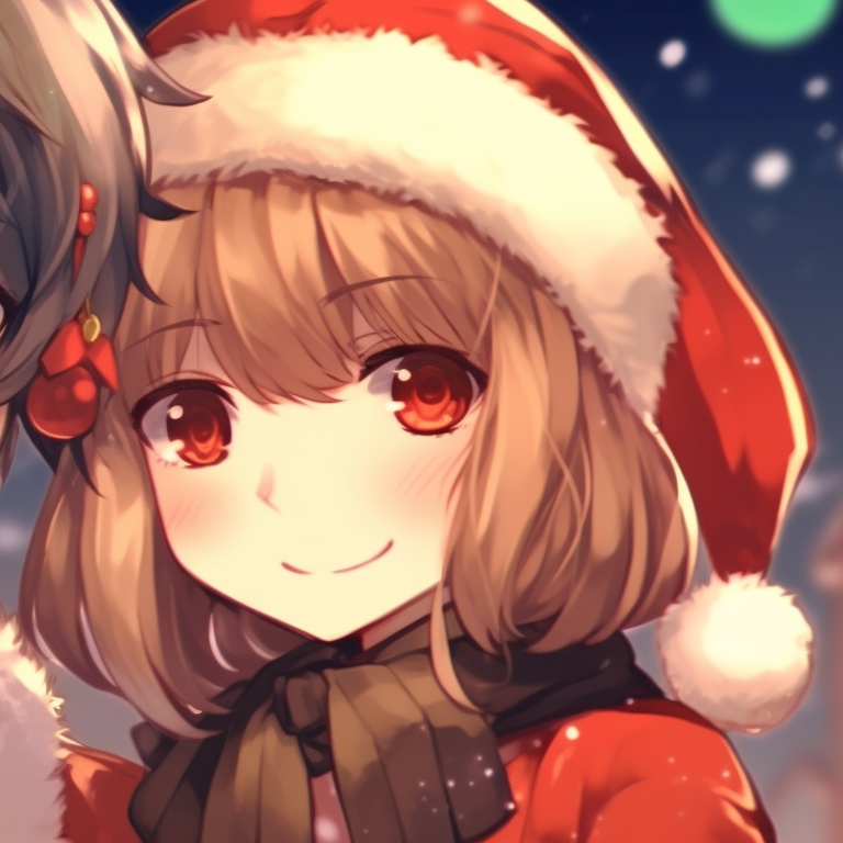 Two characters, cool color scheme and peaceful expressions, set against a snow-covered landscape. christmas anime matching pfp pfp for discord.