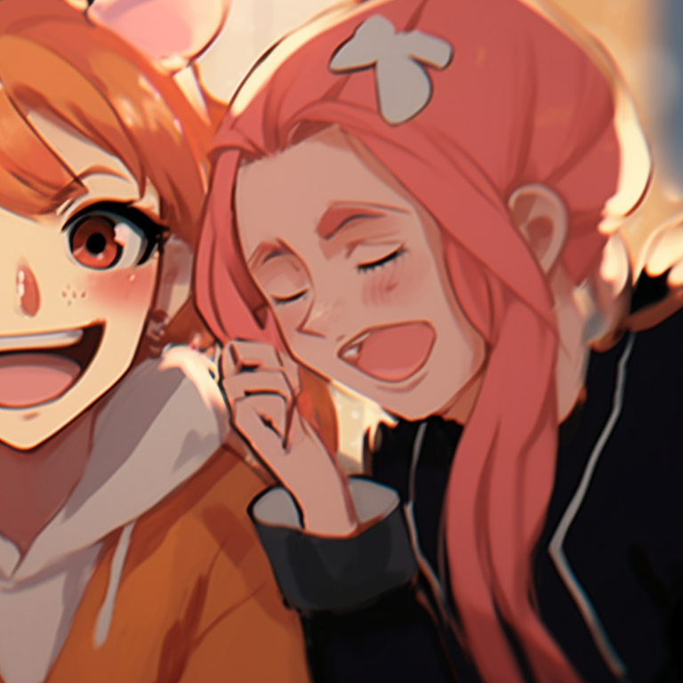 Three friends against a sunset backdrop, warm colors and relaxed postures. trio pfp matching beyond anime pfp for discord.