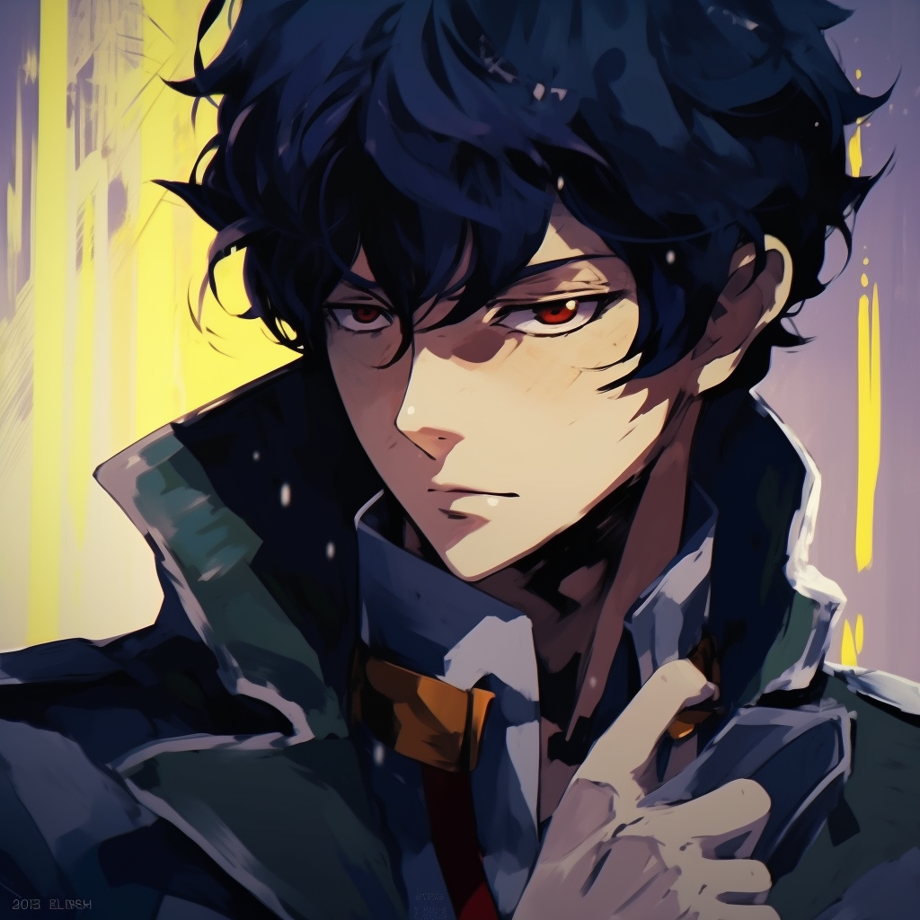 Close-up of Spike Spiegel, with careful detailing on hair and facial expressions giving a cool look. stylish male anime pfp