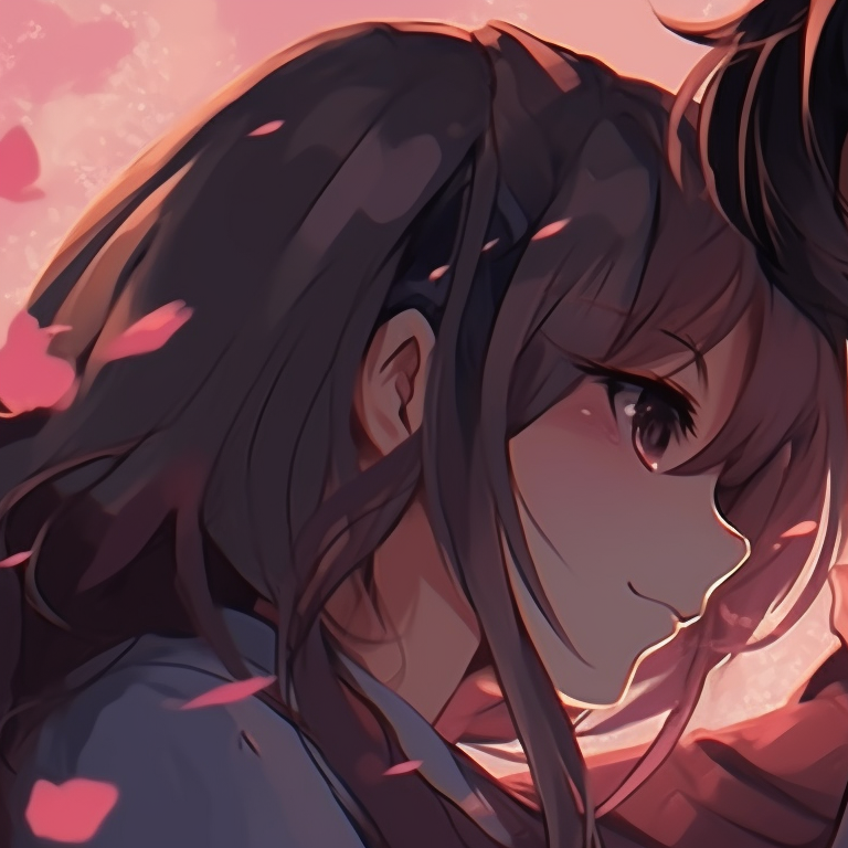 Two characters, vibrant colors, intertwined under cherry blossom. anime matching pfp couple art pfp for discord.