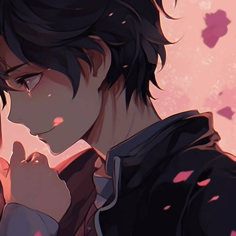 Two characters, vibrant colors, intertwined under cherry blossom. anime matching pfp couple art pfp for discord.
