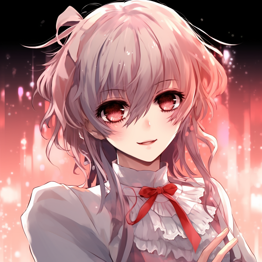 Shoujo-inspired anime character with huge sparkling eyes, too many frills and lace, and overly soft pastel colors. examples of cringe worthy anime pfp pfp for discord.