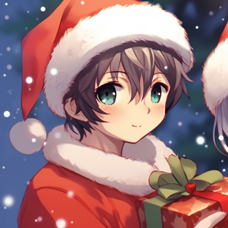 Two characters in a snowy landscape, muted colors and elegant lines. wonderful matching christmas pfp aesthetic pfp for discord.