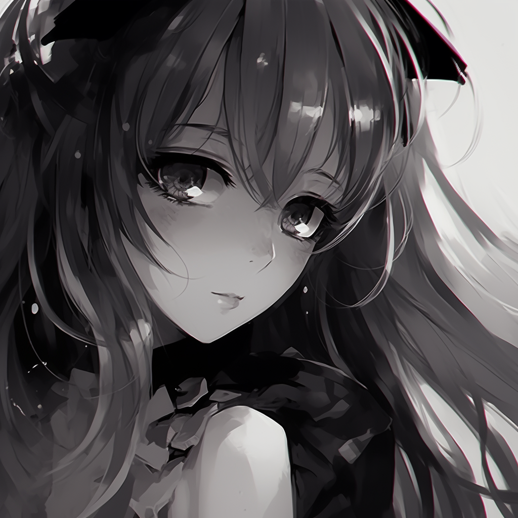 Anime girl profile showing expressive eyes, illustrated in black and white, revealing a story left untold. anime pfp girl in black and whiteHD, free download