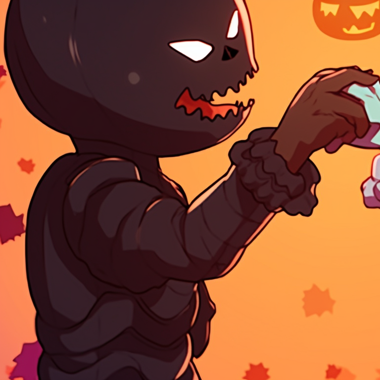 Two characters carving a jack-o'-lantern together, one is scooping out the inside while the other is designing the face, creating a cute and playful vibe. matching meme pfp from halloween films pfp for discord.