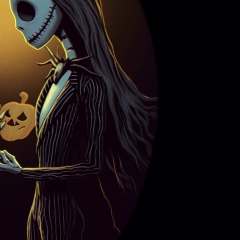 Jack and Sally in expressive poses, stylized rendition and dark contrasting colors. nightmare before christmas pfps jack and sally pfp for discord.