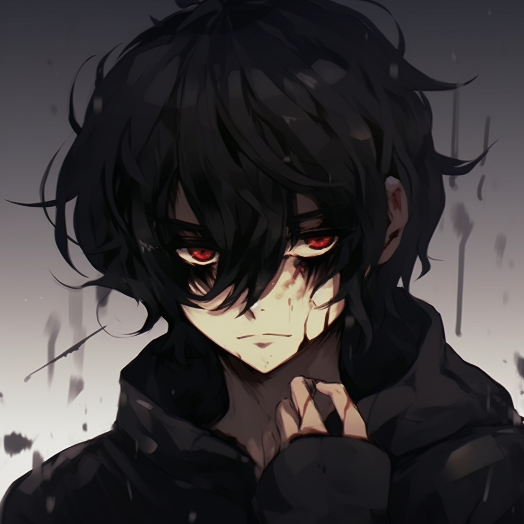 Close-up of emo anime character, attention to the minute details and intensity in their eyes. emo pfp anime aesthetic
