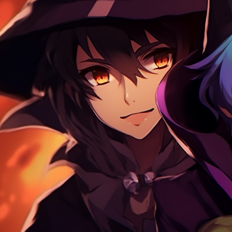 Two demon-like characters, intense expressions, fiery reds and oranges, against a dark background. halloween theme matching pfp for boyxboy pfp for discord.