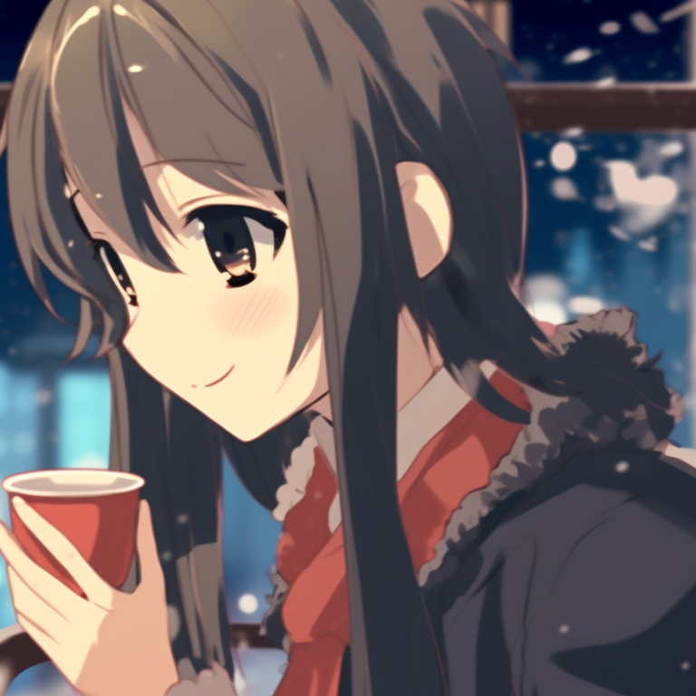 Two characters sharing a candle-lit moment, warm glow and serene expressions. trendy matching christmas pfp gif pfp for discord.