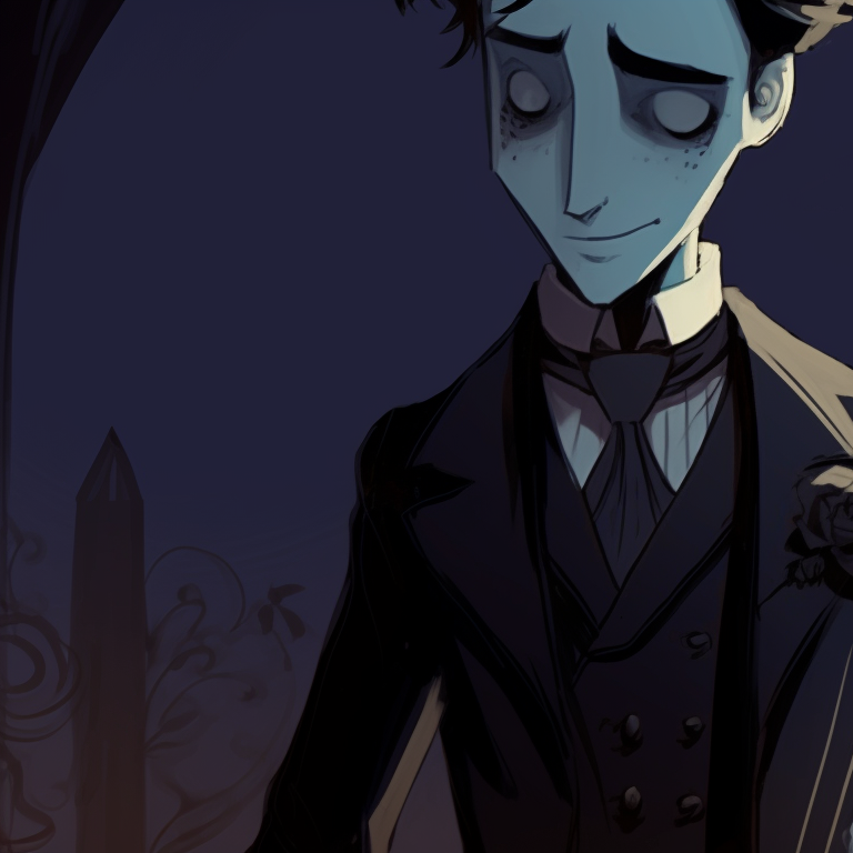 Two characters under a moonlit sky, ethereal luminescence and mystical aura. hd pfp corpse bride pfp for discord.