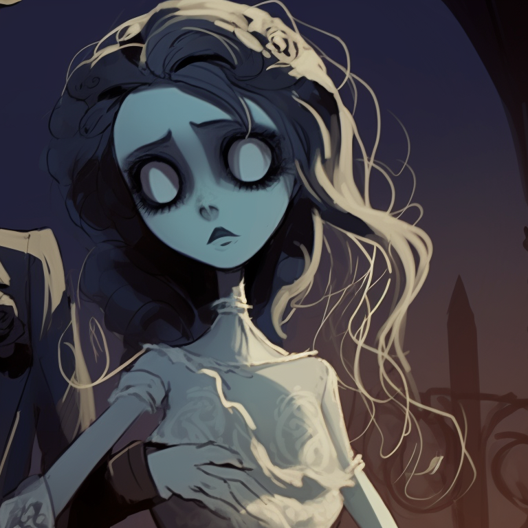 Two characters under a moonlit sky, ethereal luminescence and mystical aura. hd pfp corpse bride pfp for discord.