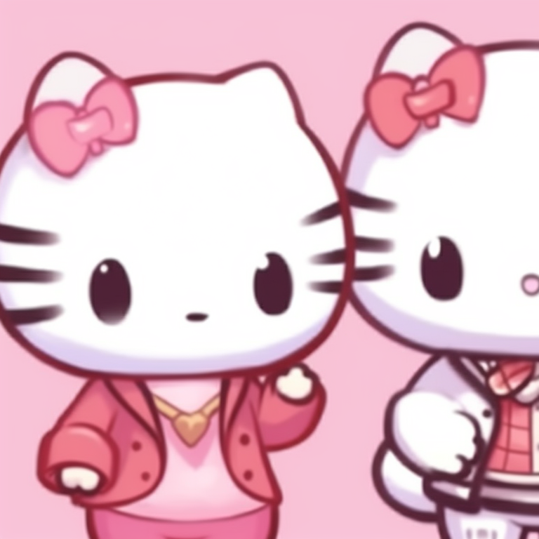 Two dreamy Hello Kitty characters, soft hues and relaxing aura. hello kitty matching pfp ideas pfp for discord.