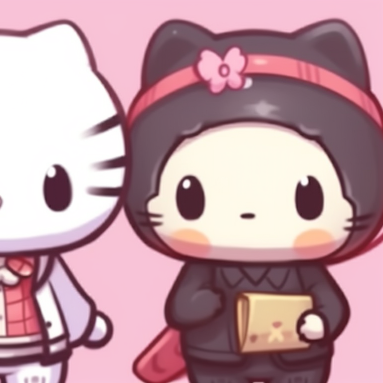 Two dreamy Hello Kitty characters, soft hues and relaxing aura. hello kitty matching pfp ideas pfp for discord.