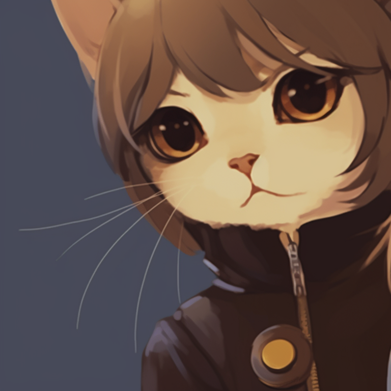 Two characters in matching cat-girl outfits, finely detailed embroidery and soft hues. girl-themed cat matching pfp pfp for discord.