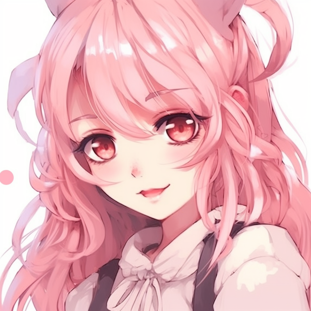A cute pink-haired anime girl with playful cat ears, accentuated with vivid colors and strong lines. cute pink anime girl pfp collection pfp for discord.