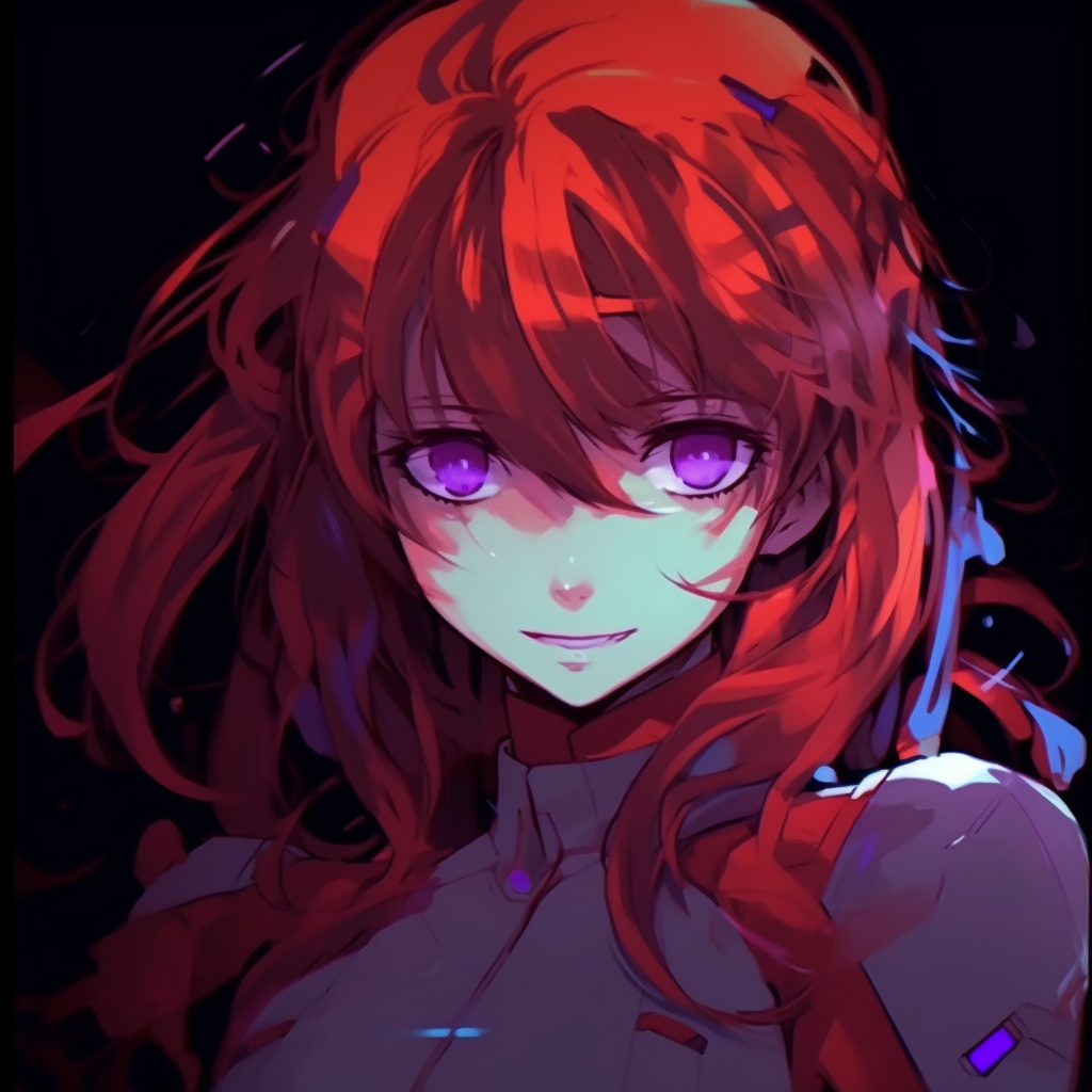 A full-body shot of Asuka, vibrant colors and intricate design on her suit. unique crazy anime pfp ideas pfp for discord.