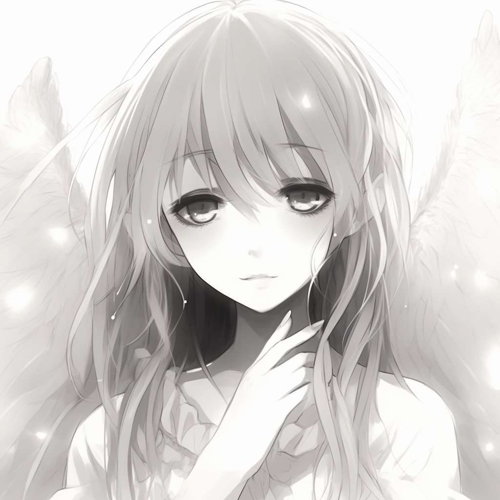 An anime character depicted as a white angel, using soft gradients and simplistic linework. creative white anime pfp ideas