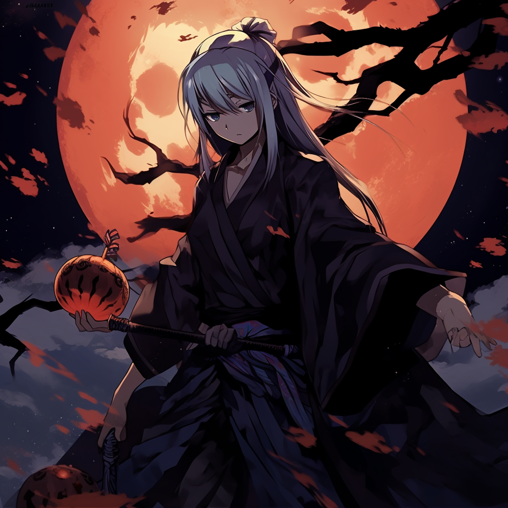 A profile picture of an anime maid with a traditional broom, dressed in Halloween costume. anime halloween pfp unison