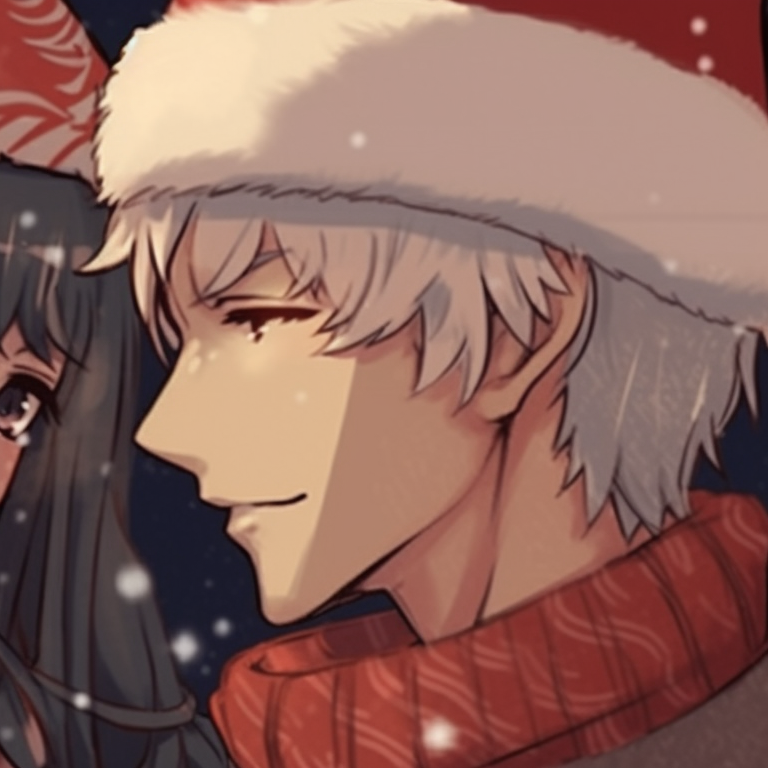 Kakashi and Gai in festive attire, soft hues and detailed shading. perfect naruto christmas match-up pfp pfp for discord.