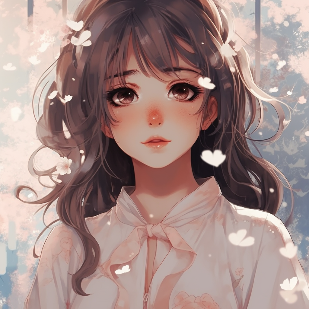 Anime girl under cherry blossoms in traditional attire, vivid colors, and heavy focus on the character. trendy aesthetic cute anime pfp pfp for discord.
