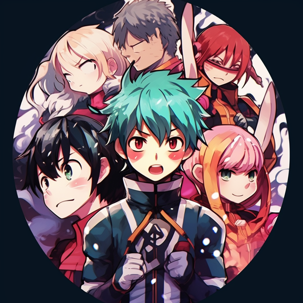 Close-up of My Hero Academia characters expressing their unique abilities, with intense expressions and high contrast. anime 3 matching pfp popular choices