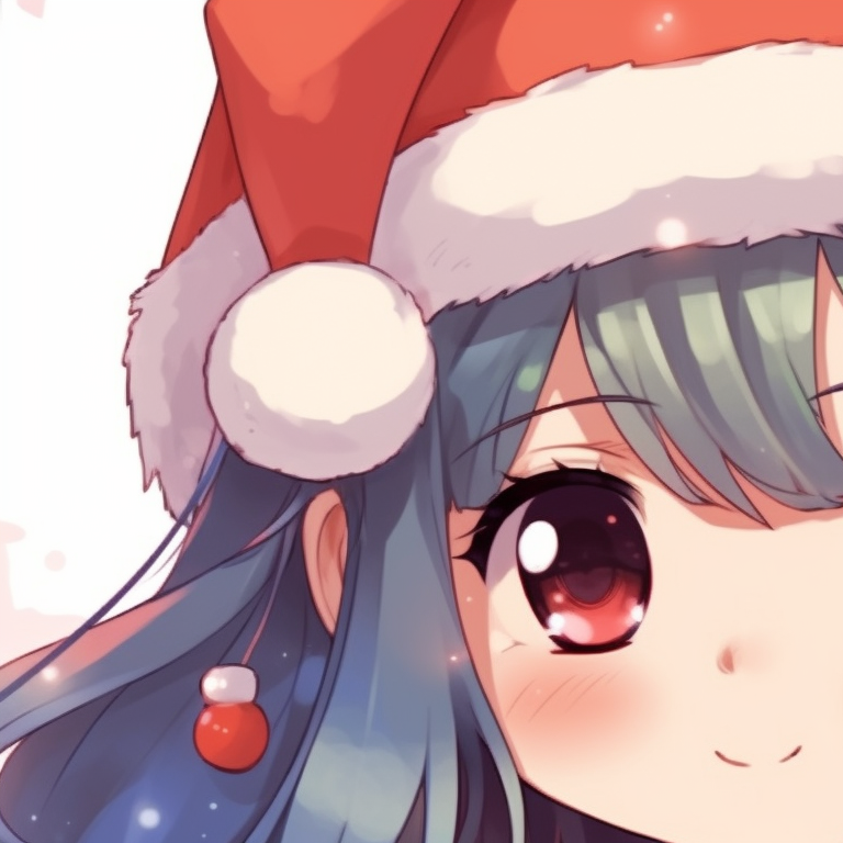 Two characters sharing a scarf, soft color palette with vibrant pops of holiday red and green. matching cute christmas pfp for girls pfp for discord.