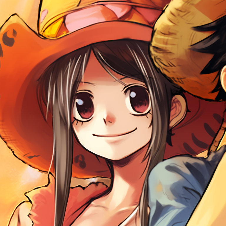 Two characters, matching pirate attire, standing shoulder-to-shoulder, invoking a sense of camaraderie. one piece matching pfp styles pfp for discord.