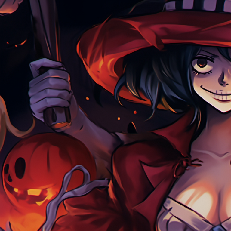 Two characters in ghost outfits, flat and muted colors. one piece halloween themed matching pfps pfp for discord.