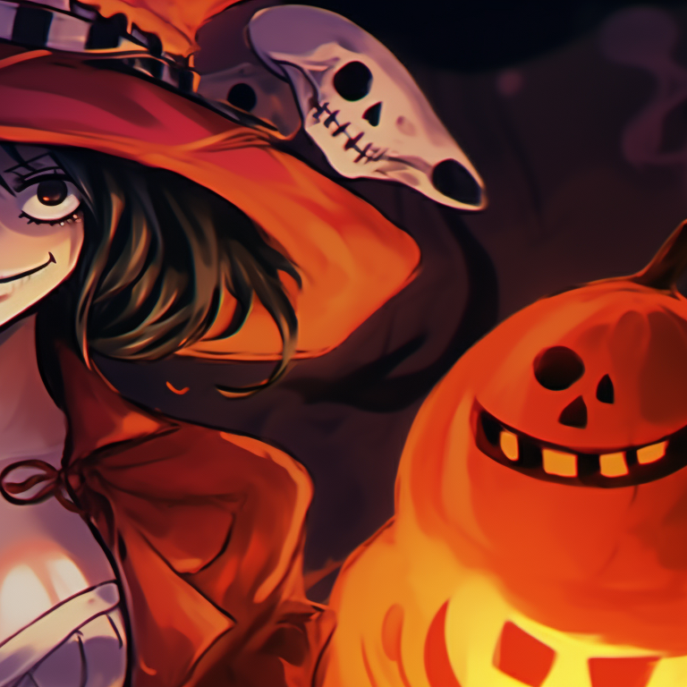 Two characters in ghost outfits, flat and muted colors. one piece halloween themed matching pfps pfp for discord.