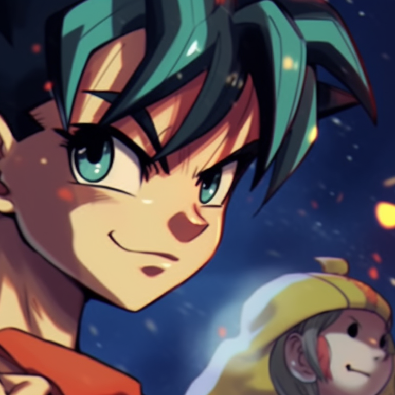 Bulma and Vegeta sitting by a glowing Christmas tree with dragonballs scattered, radiating an aura of holiday warmth. christmas dragonball bulma and vegeta matching pfp themes pfp for discord.