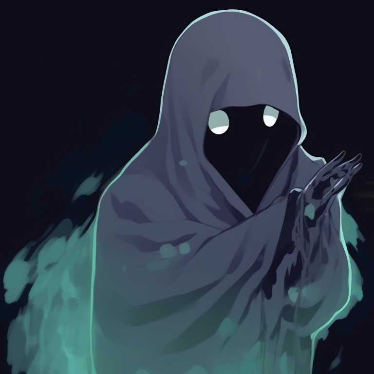 Two characters transformed into specters, bold lines and spectral air, haunting each other. animated ghost for halloween theme pfp for discord.
