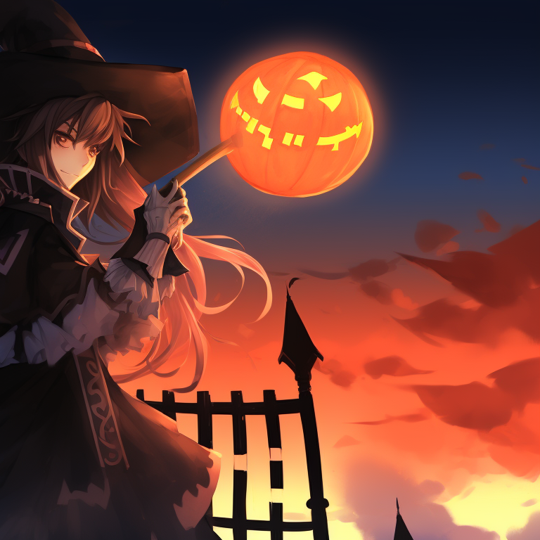 Two characters in witch-themed outfits, surrounded by glowing mystical elements and ghostly figures, against a backdrop of a whimsical haunted mansion. genshin impact halloween theme cosplay pfp for discord.