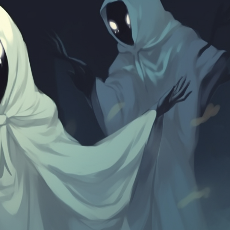 A pair of specters, a gothic aesthetic, engaged in a shared moment. ghost matching pfp halloween theme ideas pfp for discord.