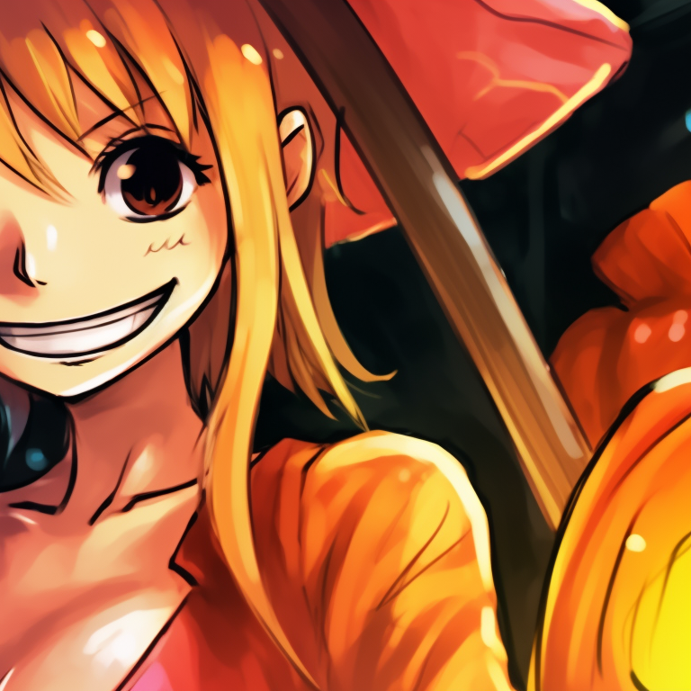 Luffy and Nami in Halloween costumes, vivid colors and playfully spooky background. anime characters matching pfp pfp for discord.