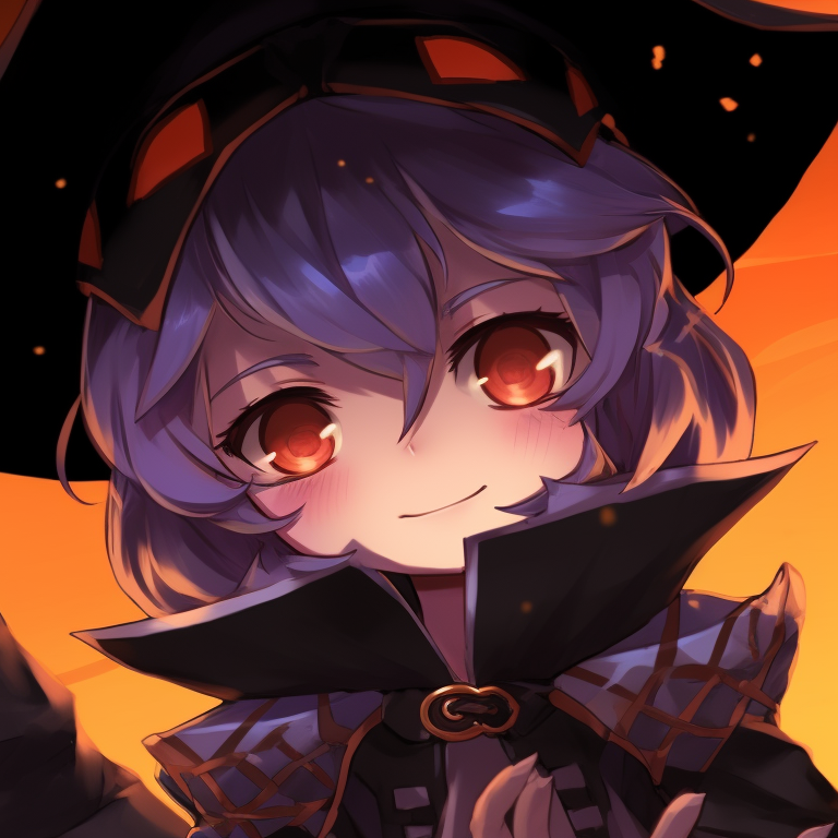 Two main theme characters in Halloween costumes, glowing aura backlighting them. genshin character halloween themed matching pfp pfp for discord.