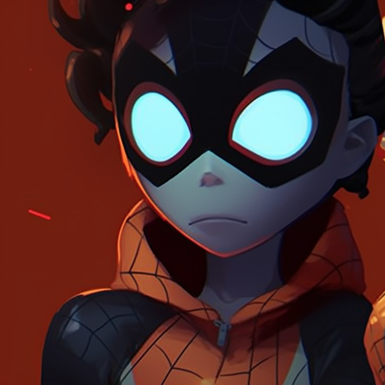 Gwen and Miles caught in cobwebs, eeriness added through stark shadows and sharp lines. gwen and miles in an upside down halloween universe pfp for discord.