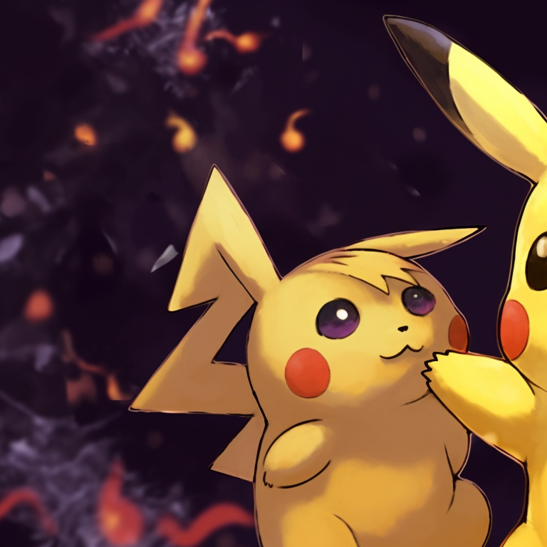 Two Pikachu in playful poses, bright yellow colors with warm background. versatile pokemon matching pfp pfp for discord.
