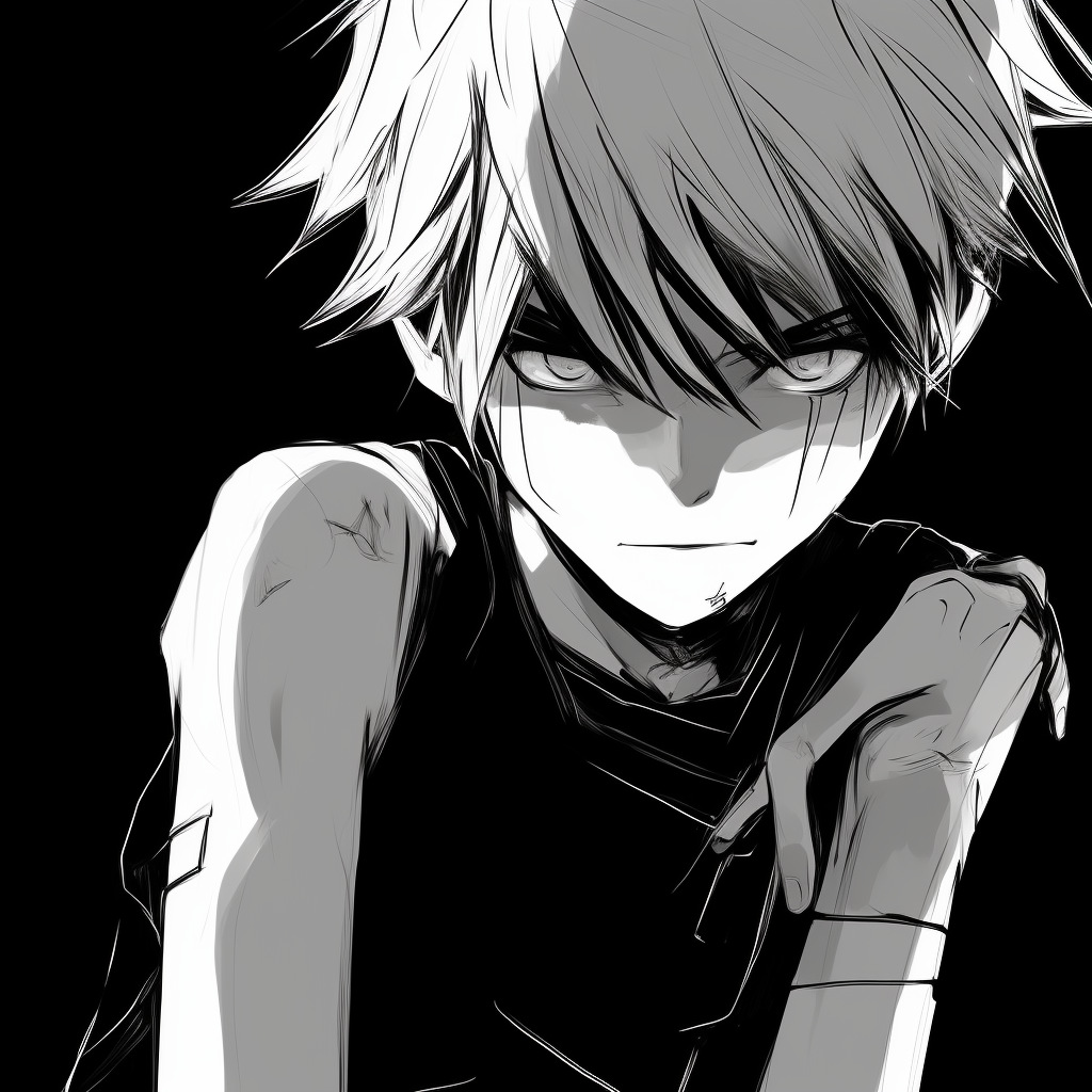 Naruto portrayed in striking high contrast monochromatic tones. top black and white anime pfp