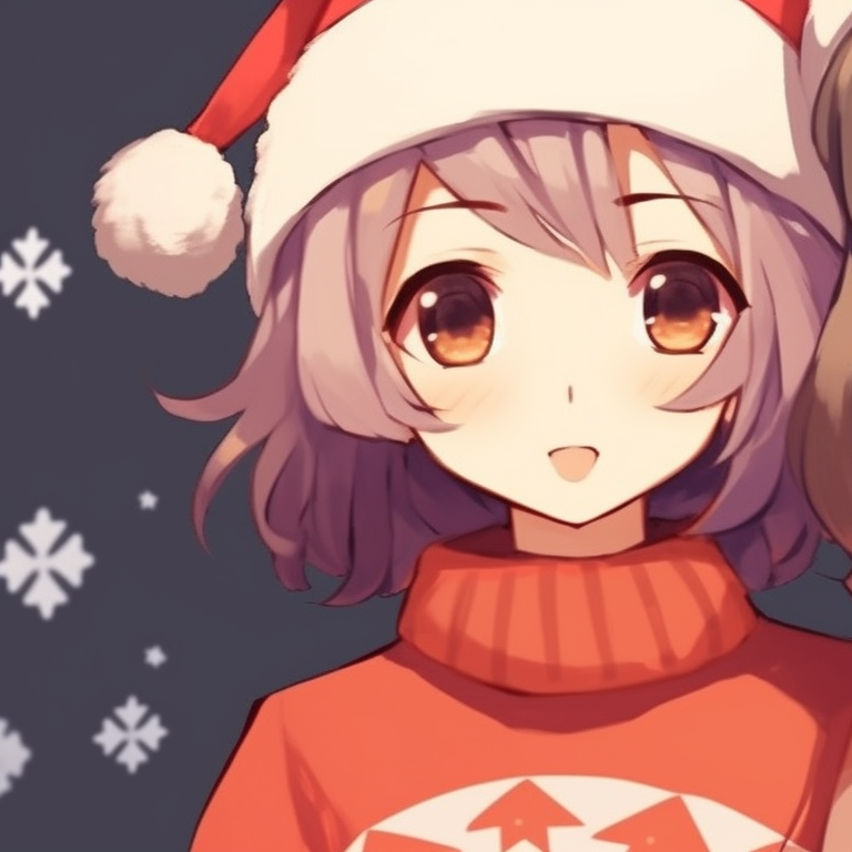 Two characters in knitted Christmas sweaters, earthy tones and simple but intricate lines. christmas themed matching discord pfp for girls pfp for discord.