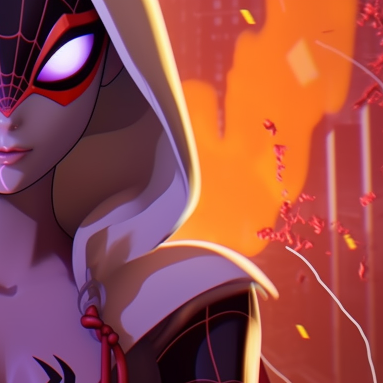 Detailed image of Gwen and Miles, matching Halloween outfits, while outlines are sharp and striking. gwen and miles halloween theme matching wallpapers pfp for discord.