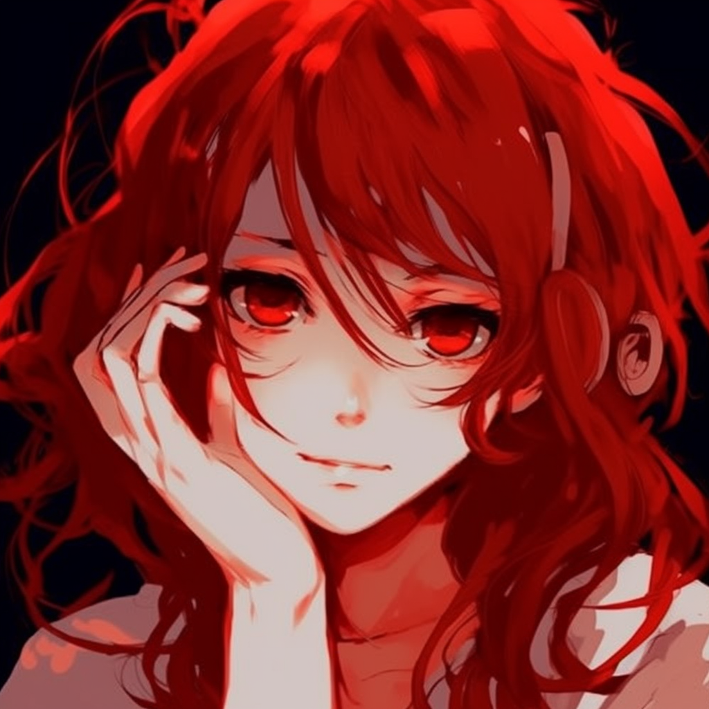 A smiling red-haired anime girl, fine details and lively color palette enhance her cheerful expression. adorable red anime pfp