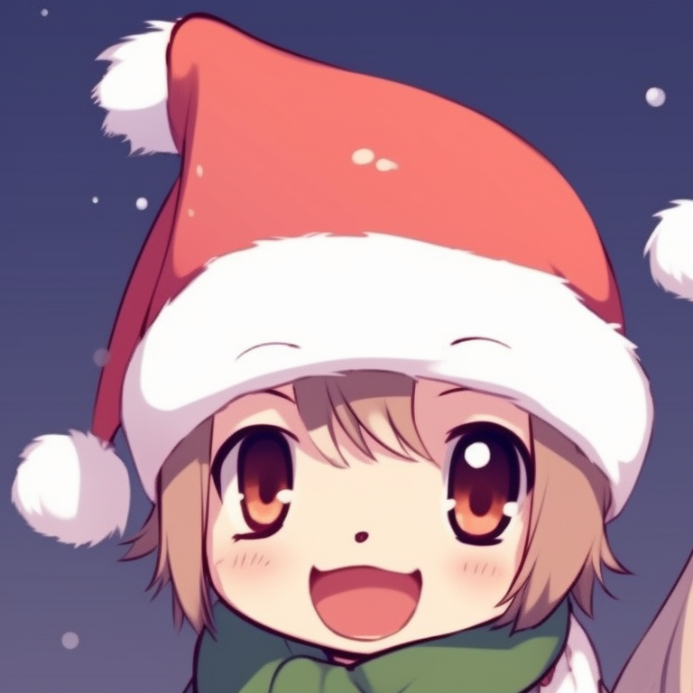 Two animal characters with cute Christmas hats, soft colors and minimalist style. creative matching discord christmas pfp options pfp for discord.